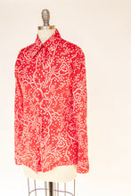 Load image into Gallery viewer, 1970s Blouse Printed Knit Shirt Button Up S