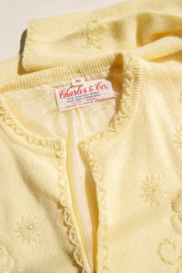 1960s Sweater Beaded Cream Wool Knit Cardigan Embellished M