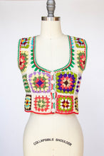 Load image into Gallery viewer, 1970s Crochet Vest Wool Knit Top Adolfo Saks 5th Ave Granny Squares S/XS