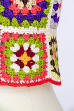 Load image into Gallery viewer, 1970s Crochet Vest Wool Knit Top Adolfo Saks 5th Ave Granny Squares S/XS