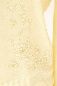 1960s Sweater Beaded Cream Wool Knit Cardigan Embellished M