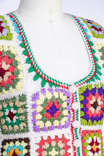 Load image into Gallery viewer, 1970s Crochet Vest Wool Knit Top Adolfo Saks 5th Ave Granny Squares S/XS