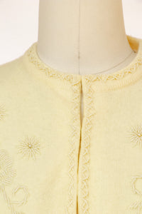 1960s Sweater Beaded Cream Wool Knit Cardigan Embellished M