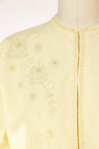 1960s Sweater Beaded Cream Wool Knit Cardigan Embellished M