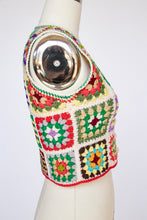 Load image into Gallery viewer, 1970s Crochet Vest Wool Knit Top Adolfo Saks 5th Ave Granny Squares S/XS