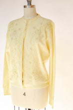 Load image into Gallery viewer, 1960s Sweater Beaded Cream Wool Knit Cardigan Embellished M