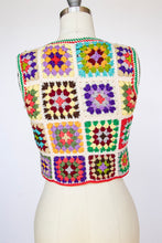 Load image into Gallery viewer, 1970s Crochet Vest Wool Knit Top Adolfo Saks 5th Ave Granny Squares S/XS