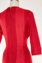 Load image into Gallery viewer, 1960s Dress Wool Woven Fitted Burgundy Red S