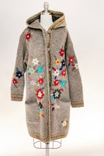 Load image into Gallery viewer, 1970s Sweater Wool Chunky Knit Floral Hooded Long