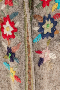1970s Sweater Wool Chunky Knit Floral Hooded Long