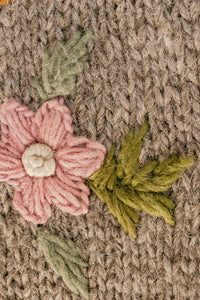 1970s Sweater Wool Chunky Knit Floral Hooded Long
