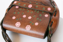 Load image into Gallery viewer, 1970s Tooled Leather Purse Floral Pink Brown Boho Shoulder Mini Bag