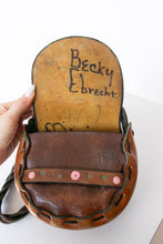 Load image into Gallery viewer, 1970s Tooled Leather Purse Floral Pink Brown Boho Shoulder Mini Bag