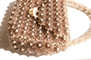 1960s Purse Chunky 3D Beaded Smokey Pearl Hand Bag