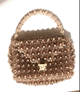1960s Purse Chunky 3D Beaded Smokey Pearl Hand Bag