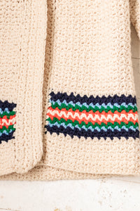 1970s Sweater Hand Knit Chunky Grannie Cardigan M