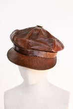 Load image into Gallery viewer, 1970s Leather Newsboy Cap Boho Hippie