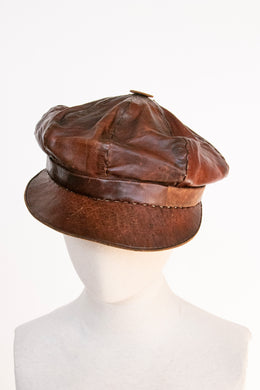 1970s Leather Newsboy Cap Boho Hippie