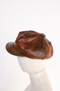 1970s Leather Newsboy Cap Boho Hippie