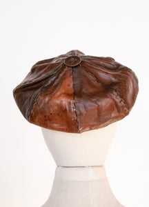 1970s Leather Newsboy Cap Boho Hippie