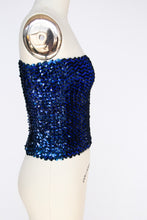 Load image into Gallery viewer, 1980s Sequin Tube Top Sleeveless Disco Cropped Blouse 70s M