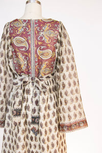 1970s Maxi Dress Paisley Printed Cotton Soho S