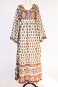 1970s Maxi Dress Paisley Printed Cotton Soho S