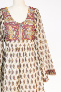 1970s Maxi Dress Paisley Printed Cotton Soho S