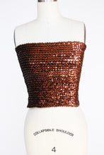 Load image into Gallery viewer, 1980s Sequin Tube Top Sleeveless Disco Cropped Brown 70s L