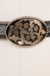 1980s Belt Western Buckle Tony Lama Ostrich Leather L