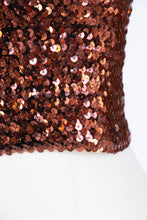 Load image into Gallery viewer, 1980s Sequin Tube Top Sleeveless Disco Cropped Brown 70s L
