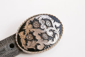 1980s Belt Western Buckle Tony Lama Ostrich Leather L