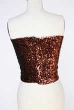Load image into Gallery viewer, 1980s Sequin Tube Top Sleeveless Disco Cropped Brown 70s L