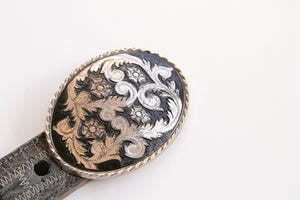 1980s Belt Western Buckle Tony Lama Ostrich Leather L