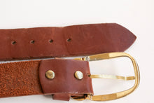 Load image into Gallery viewer, 1970s Leather Belt Brown Boho Oversized Buckle L