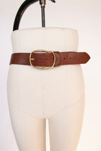 Load image into Gallery viewer, 1970s Leather Belt Brown Boho Oversized Buckle L