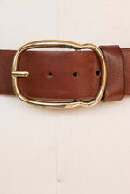 Load image into Gallery viewer, 1970s Leather Belt Brown Boho Oversized Buckle L