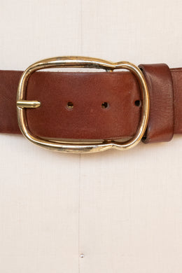 1970s Leather Belt Brown Boho Oversized Buckle L