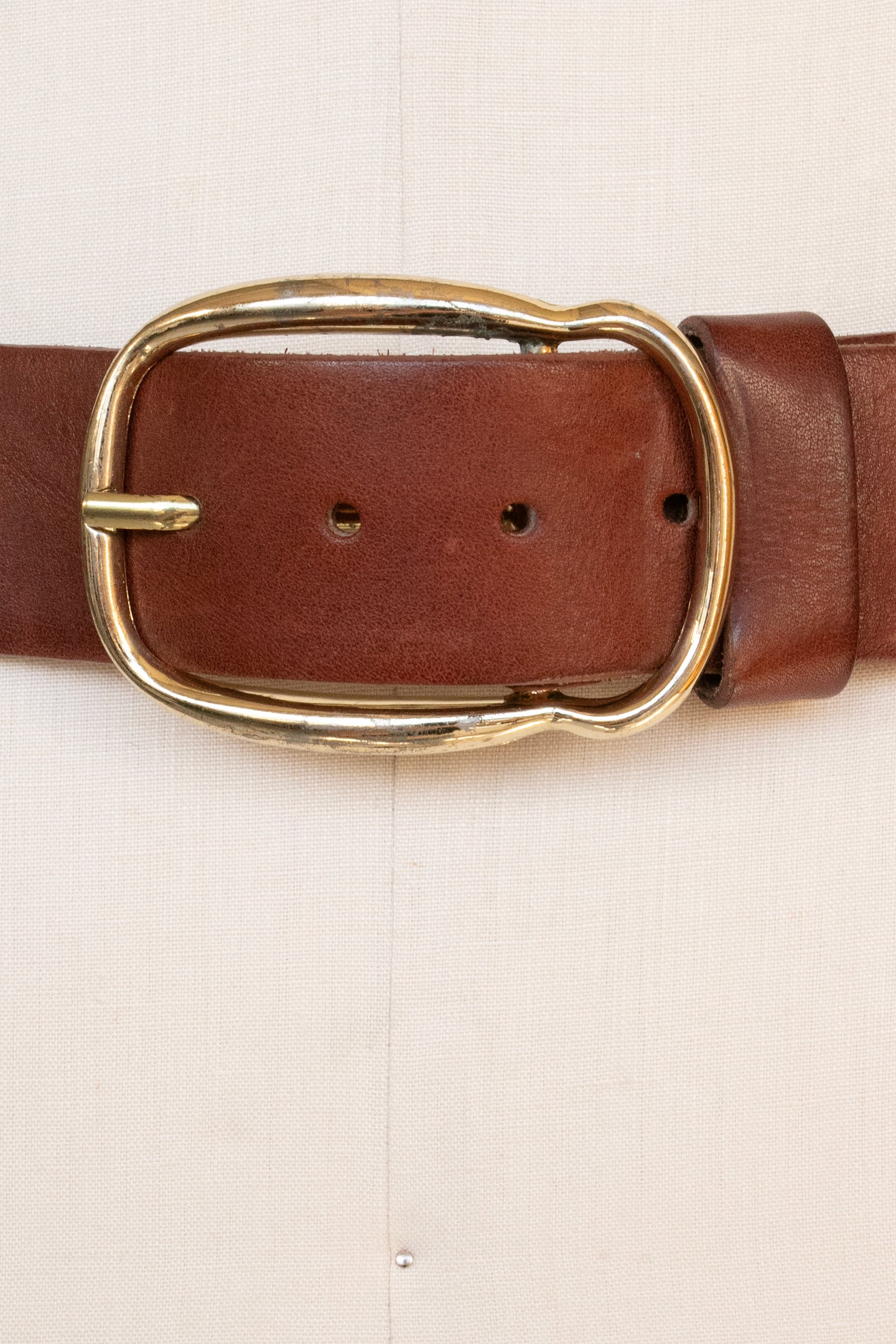 1970s Leather Belt Brown Boho Oversized Buckle L