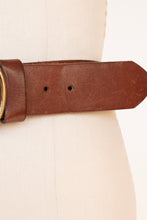 Load image into Gallery viewer, 1970s Leather Belt Brown Boho Oversized Buckle L