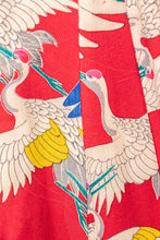 Load image into Gallery viewer, 1940s Silk Kimono Colorful Crane Printed Long Japanese Robe