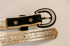 Load image into Gallery viewer, 1950s Belt Black Velvet Gold Metallic Waist Cinch M