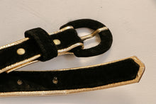 Load image into Gallery viewer, 1950s Belt Black Velvet Gold Metallic Waist Cinch M