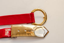 Load image into Gallery viewer, 1960s Belt Red Vinyl Gold Buckle Waist Cinch M/L