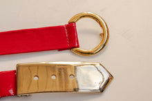 Load image into Gallery viewer, 1960s Belt Red Vinyl Gold Buckle Waist Cinch M/L