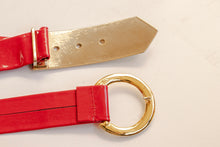 Load image into Gallery viewer, 1960s Belt Red Vinyl Gold Buckle Waist Cinch M/L