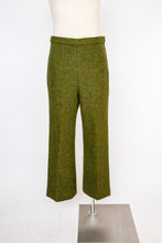 Load image into Gallery viewer, 1960s Pants Wool Tweed Moss Green High Waist Mod Cigarette Leg XS