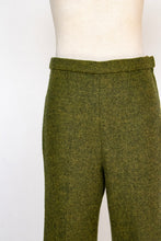 Load image into Gallery viewer, 1960s Pants Wool Tweed Moss Green High Waist Mod Cigarette Leg XS