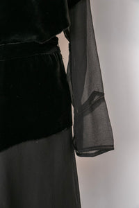 1920s Dress Black Velvet Chiffon Illusion Deco M