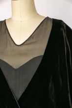 Load image into Gallery viewer, 1920s Dress Black Velvet Chiffon Illusion Deco M